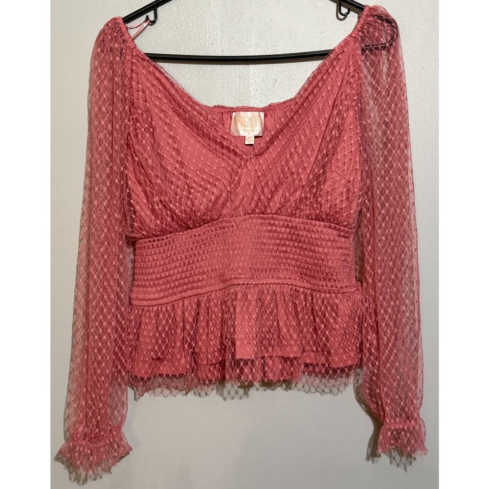Francesca's Audre Parks Mauve Lace Peplum Top M NWT Smocked Waist Romantic